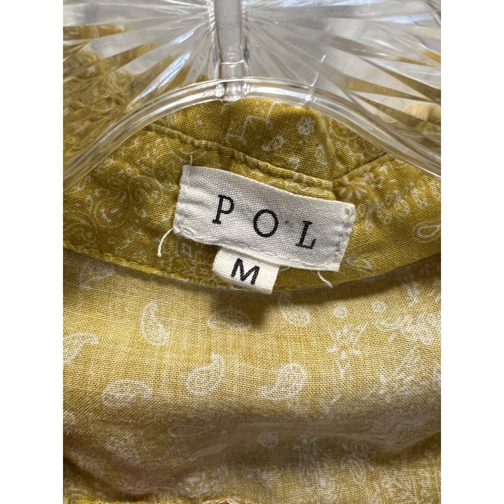 Pol Womens Yellow & Navy Floral Patchwork Button-Up Collared Long Sleeve Blouse - Picture 3 of 5